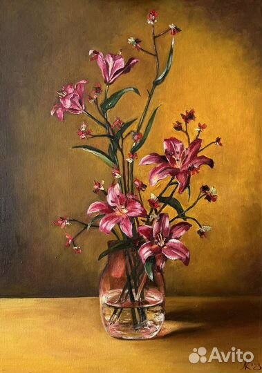 Картина маслом на холсте цветы лилии
