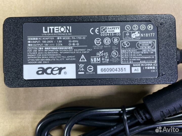 Acer 19V 2.37A 45W 3.0x1.1mm