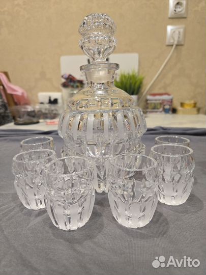 Штоф хрустальный Ерофеич, стопки, кружки