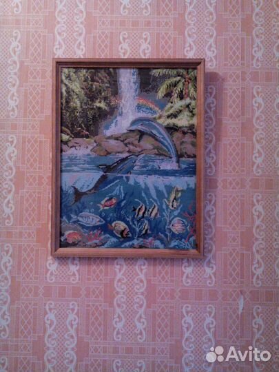 Картина в рамке, вышивка крестиком