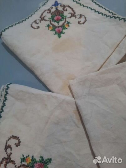 Льняные салфетки, ручная вышивка, комплект 6 штук