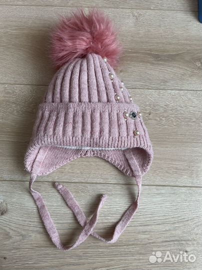 Зимняя шапка для девочки, снуд и варежки 2-4 года