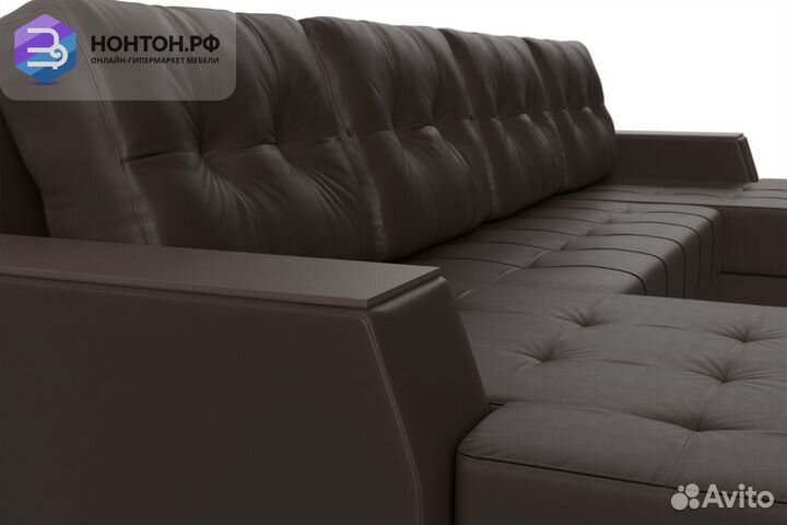 Диван п-образный еврокнижка Эмир экокожа коричневы