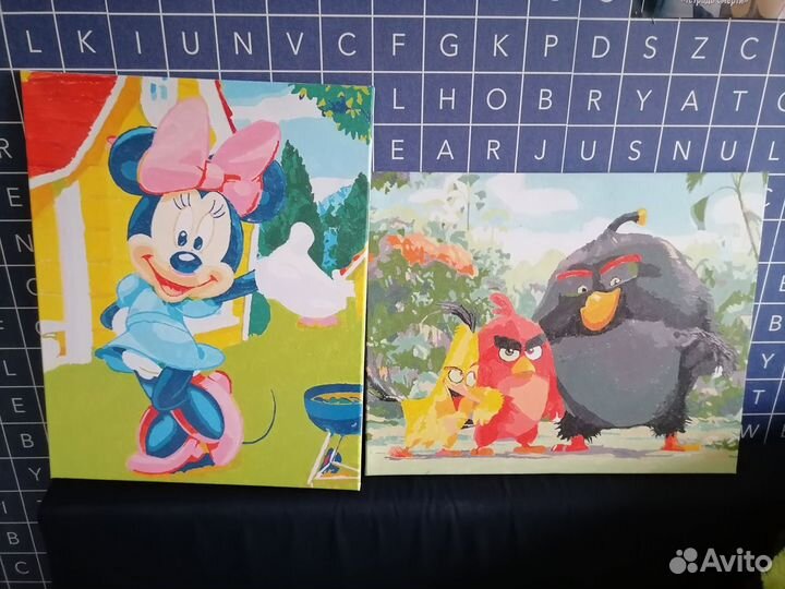 Картина для детской angry birds, minnie mouse