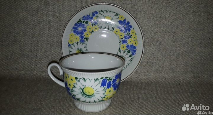 Чайная пара Ромашки фарфор лфз СССР Богданова