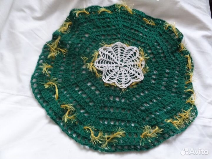 Салфетка зелёная с белым полушерсть с хб D45 см