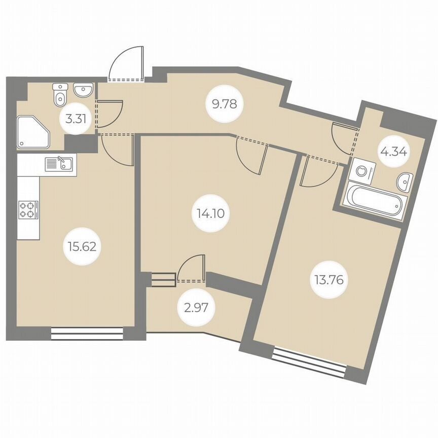 2-к. квартира, 62,4 м², 6/7 эт.