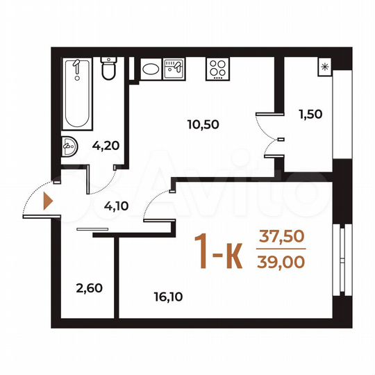 1-к. квартира, 39 м², 2/8 эт.