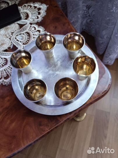 Набор поднос 6 рюмочек(мельхиор)