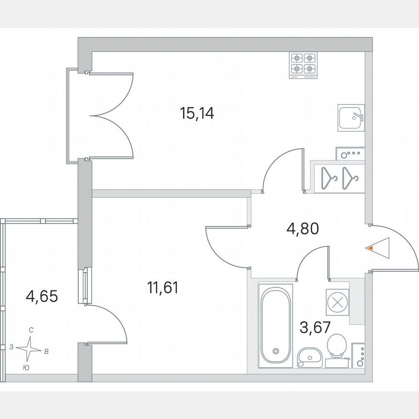 1-к. квартира, 36,6 м², 4/4 эт.