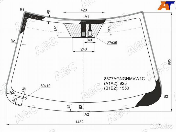 AGC toyota camry VI 4D сед 2006- стекло ветровое зеленое/зеленая полоса -дд-VIN-допускаемое обор выс