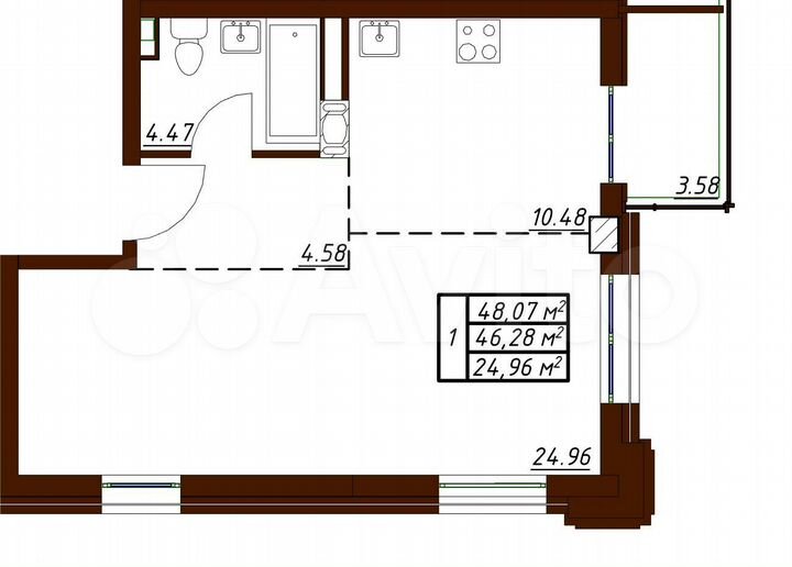 1-к. квартира, 48,1 м², 18/19 эт.