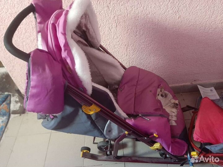 Детские санки коляска с колесами бу