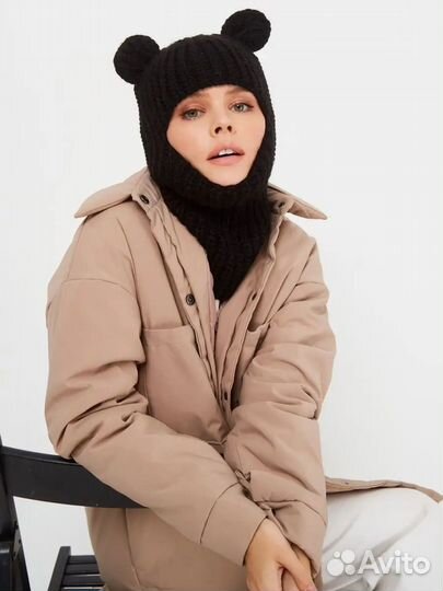 Балаклава с ушками вязанная, новая