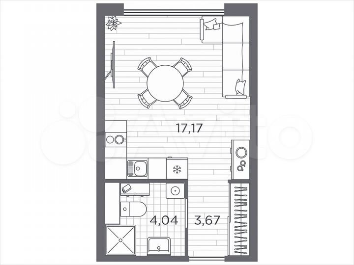 Квартира-студия, 24,9 м², 2/5 эт.