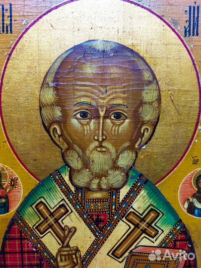 Старинная храмовая икона Николай Чудотворец 19 век