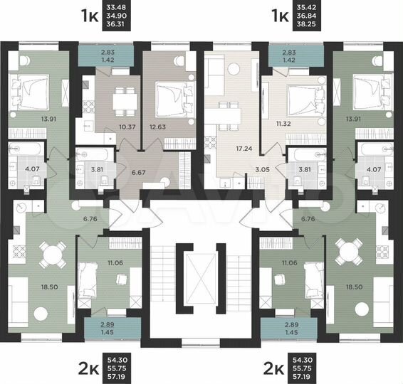 2-к. квартира, 57,2 м², 5/9 эт.