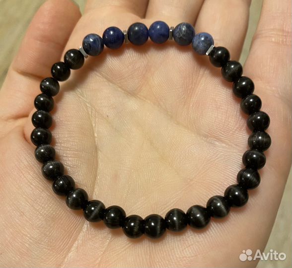 Браслет из Агата и лавы, кош глаза и содалита