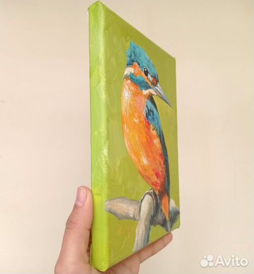 Картина с птичкой, яркая картина маслом 20/15 см