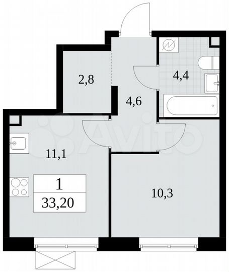 1-к. квартира, 33,2 м², 2/16 эт.