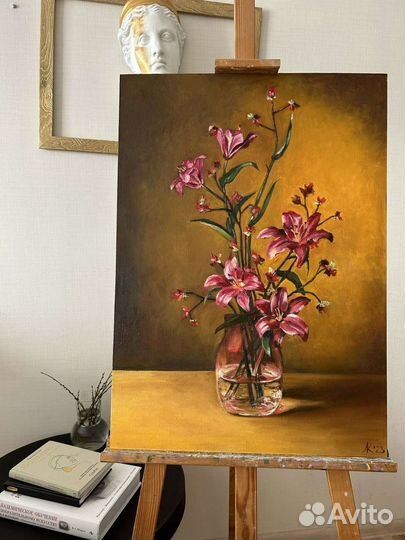 Картина маслом на холсте цветы лилии