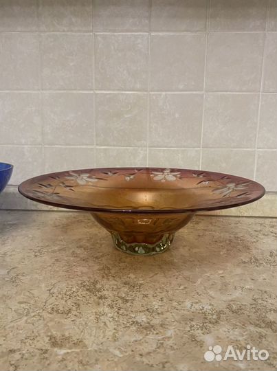 Ваза конфетница цветное стекло,чайная пара