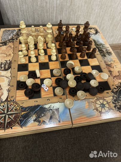 Шахматы шашки нарды 3в1деревянные 50/50