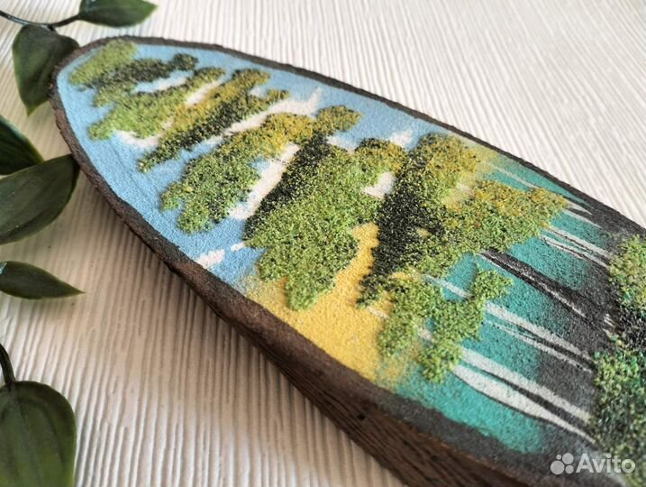 Картина на спиле дерева каменная крошка