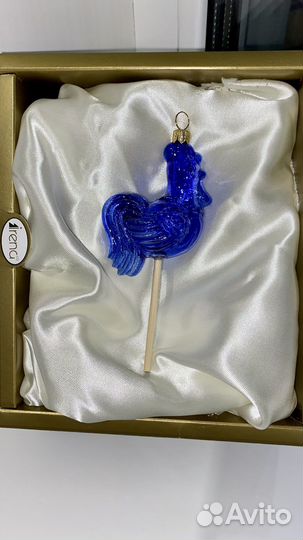 Елочная игрушка петушок на палочке стекло Irena