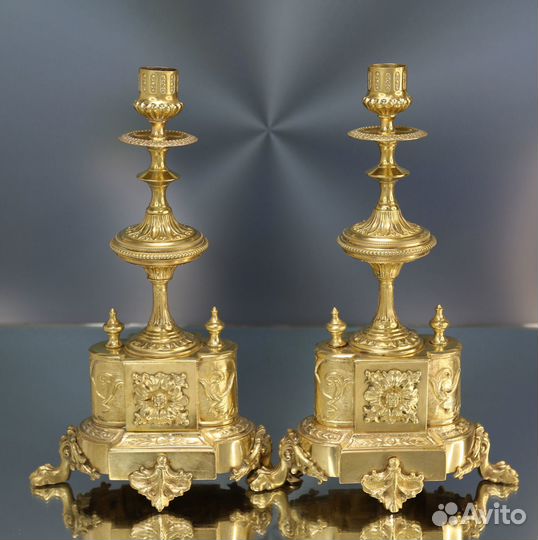 Подсвечник антикварный старинный пара бронза