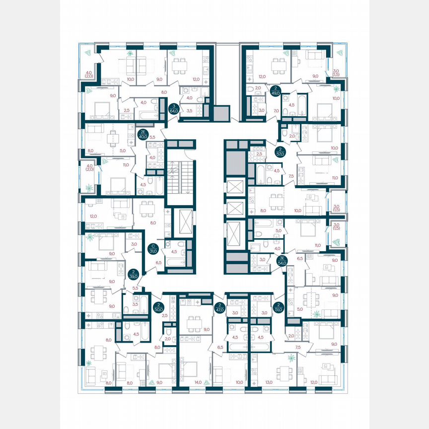 2-к. квартира, 50 м², 24/32 эт.