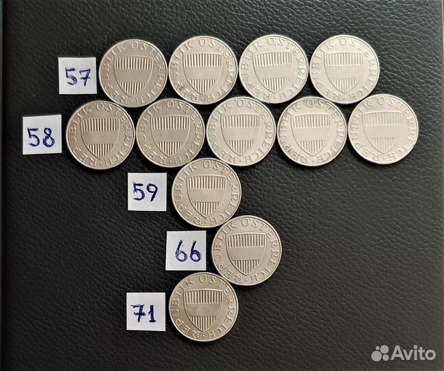 Австрия 10 шиллингов 1957-71 г.г. / серебро 12 шт