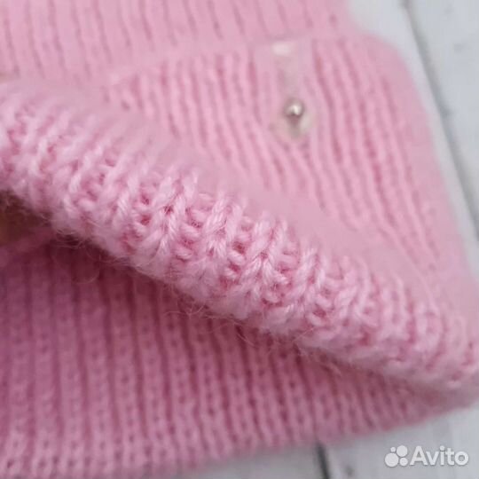 Шапка с одним отворотом розовая