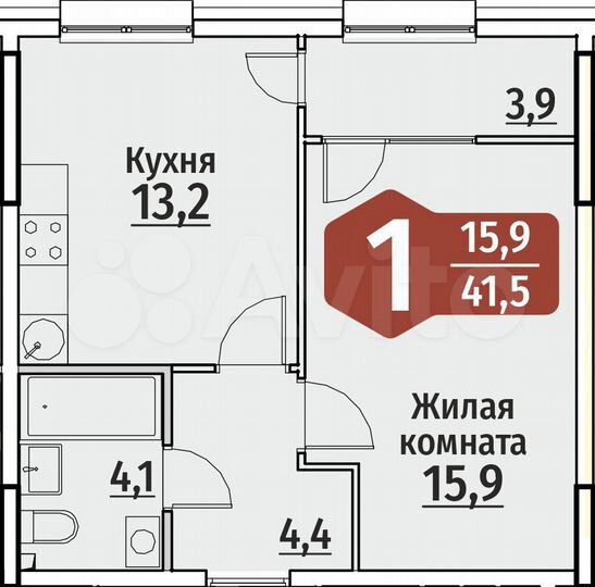 1-к. квартира, 41,5 м², 3/18 эт.