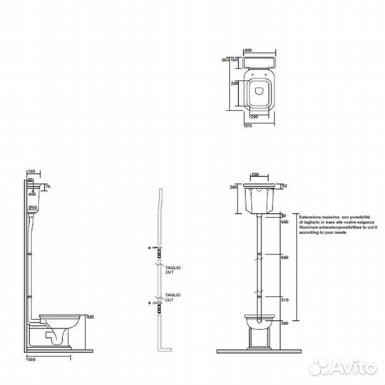 Унитаз напольный Kerasan Waldorf 4116 с высоким бачком 4180 Белый/золото