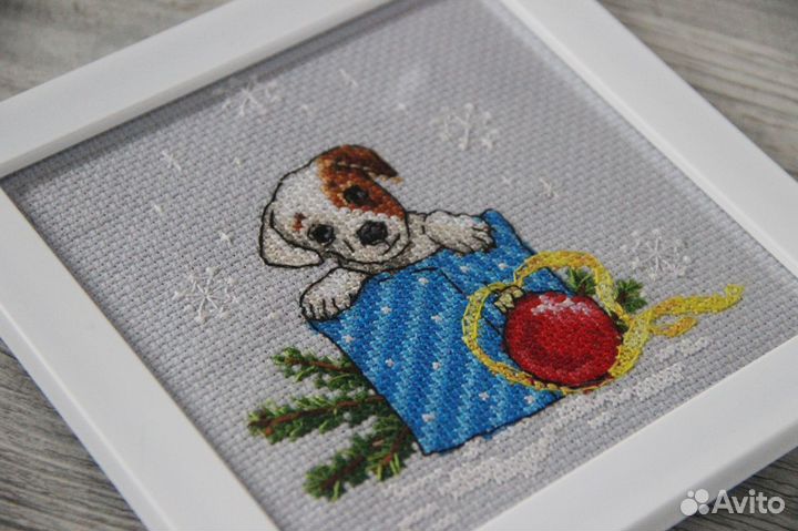 Вышитая картина Джек рассел терьер