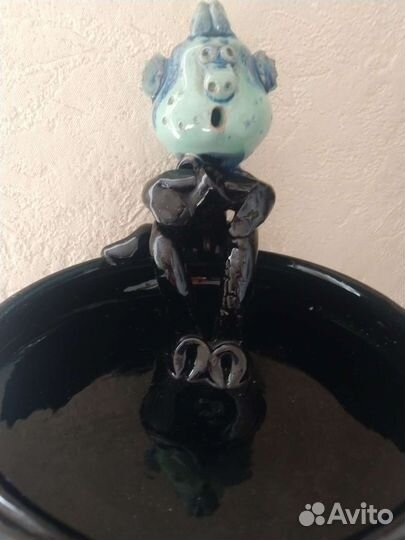 Пепельница керамическая с чёртиком, СССР, 1980-е