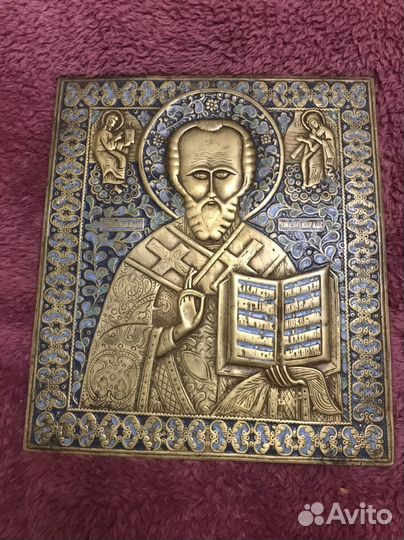 Меднолитая икона николай чудотворец 27/24