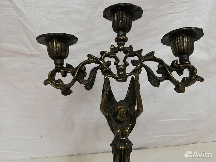 Старинный подсвечник на 3 свечи брона