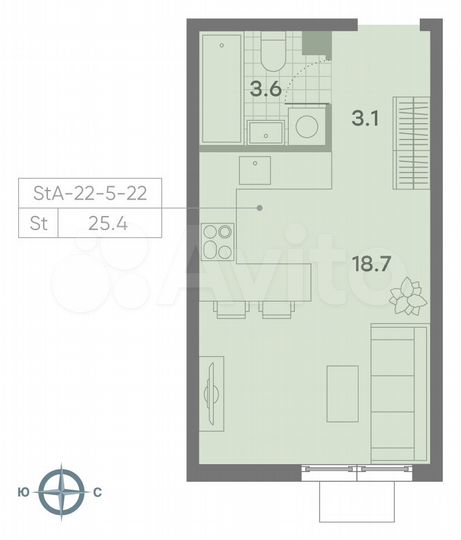 Квартира-студия, 25,4 м², 15/23 эт.