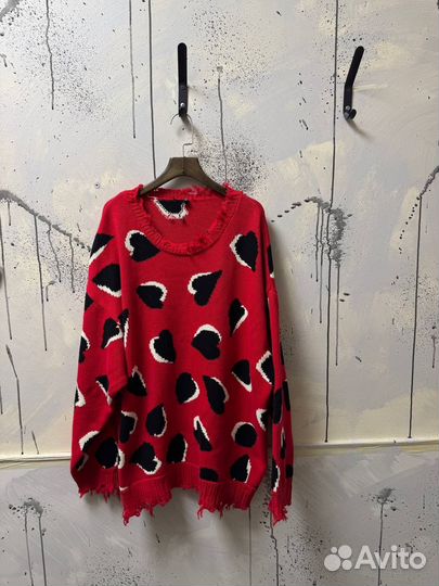 Свитер R-13 Red-Black Logo Over Hearts Оригинал