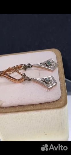 Золотые Серьги 583 изумруд бриллианты