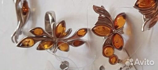 Комплект серебро 925 с янтарем (кольцо 19 размер)