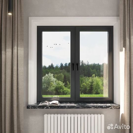 Классическое двухстворчатое окно с импостом ALT W7
