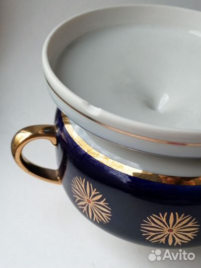 Чайная пара кобальт Довбыш СССР Хризантемы