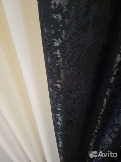 Шторы чёрные канвас мрамор на ленте