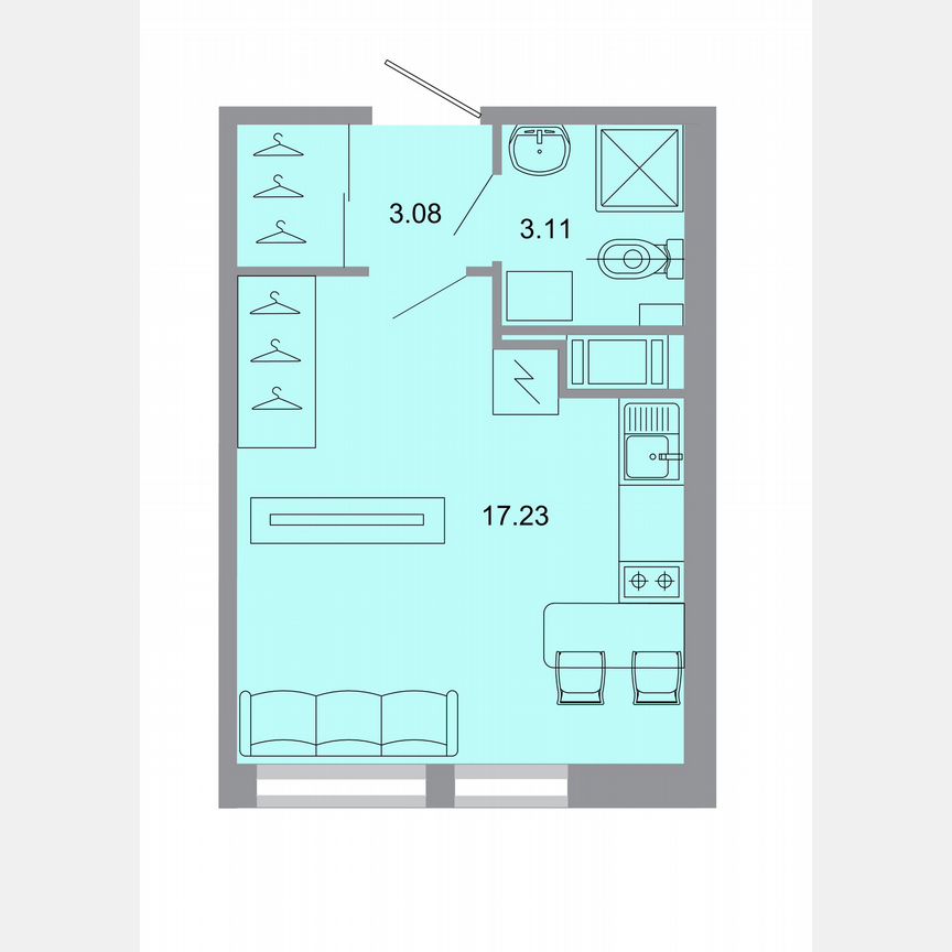 Квартира-студия, 23 м², 1/15 эт.