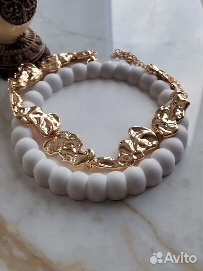 Колье мятое золото ожерелье