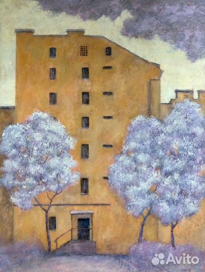 Большая картина маслом Питер, городской пейзаж