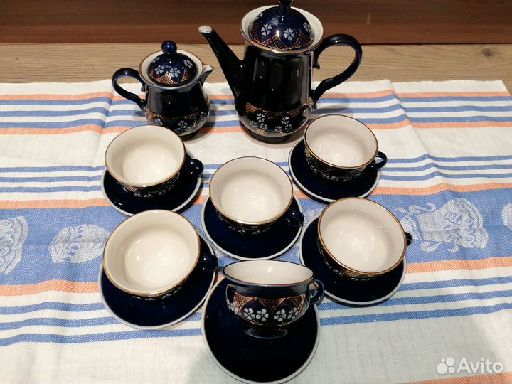 Фарфоровый кофейный сервиз Бронницы кобальт
